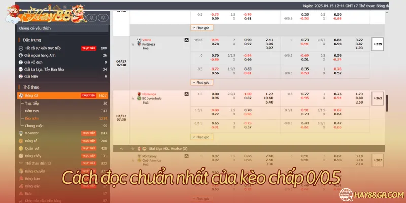 Đọc dấu và mức chấp 0.25