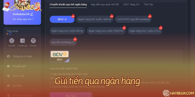Dữ liệu nhận của phương thức ngân hàng